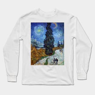 Vincent Van Gogh Cypress Tree with Moon and Star Long Sleeve T-Shirt